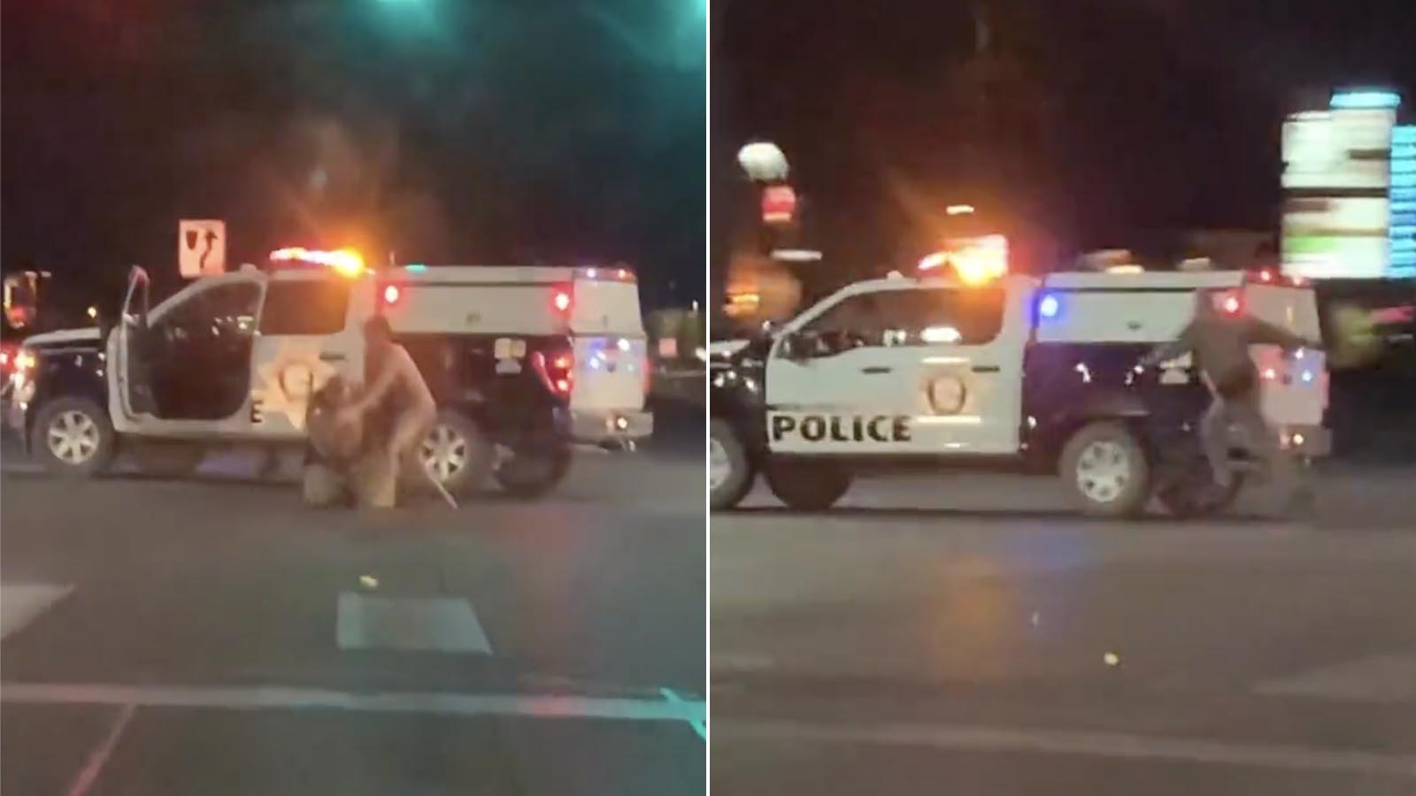 Video Naked Man Beats Up Las Vegas Cop And Steals His Patrol Truck
