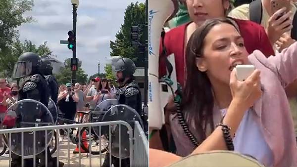 Police in Riot Gear Arrive at Supreme Court as Crowd Grows and Is Spurred on by AOC