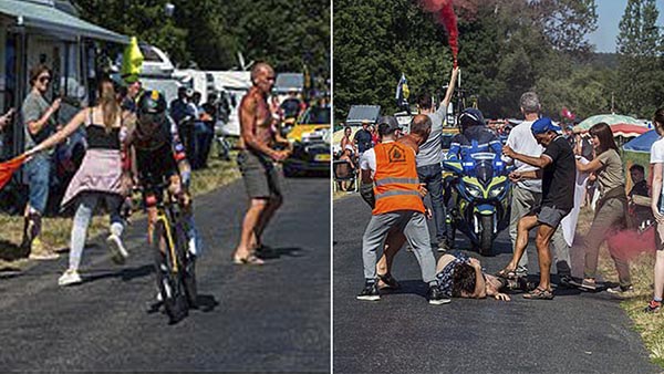 Climate Activists Block Tour de France Route â€” Furious Spectators Literally Drag Them Away